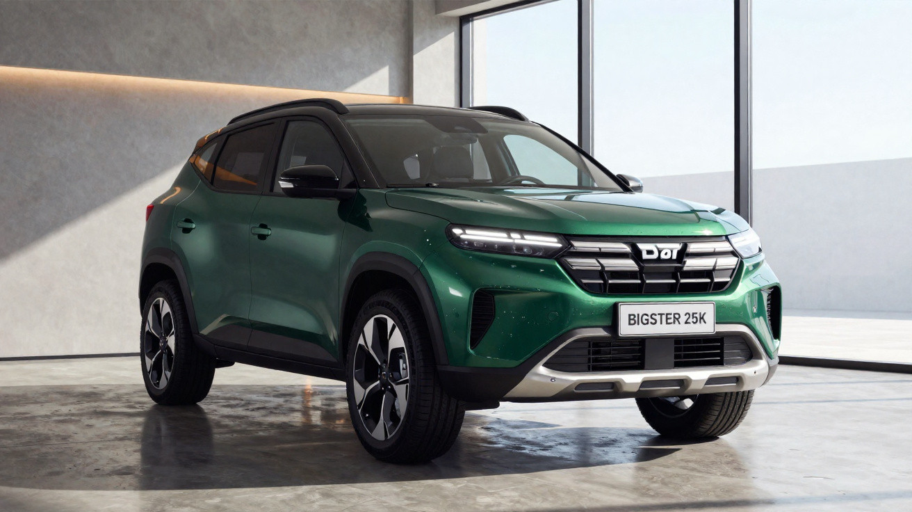 SUV verde escuro Dot Bigster 25K estacionado em ambiente interno com luz natural.