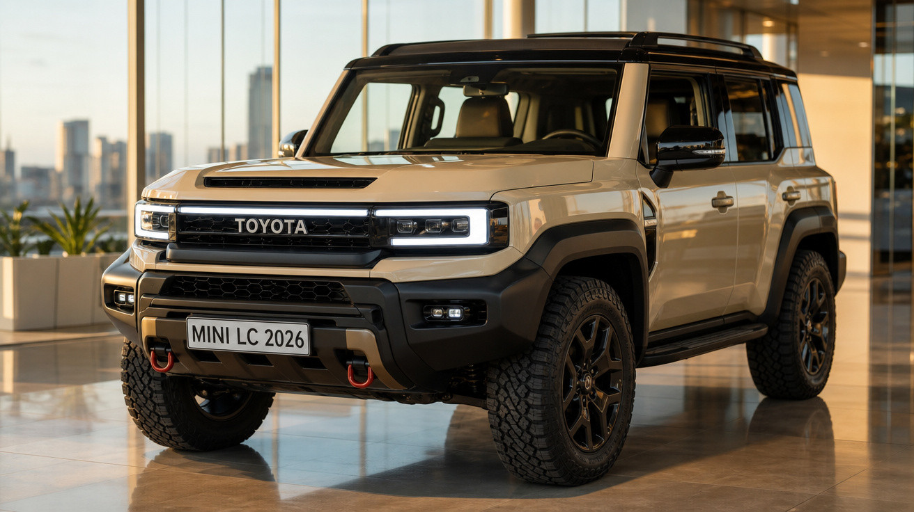 Toyota SUV modelo 2026 em showroom com design robusto e pneus off-road.