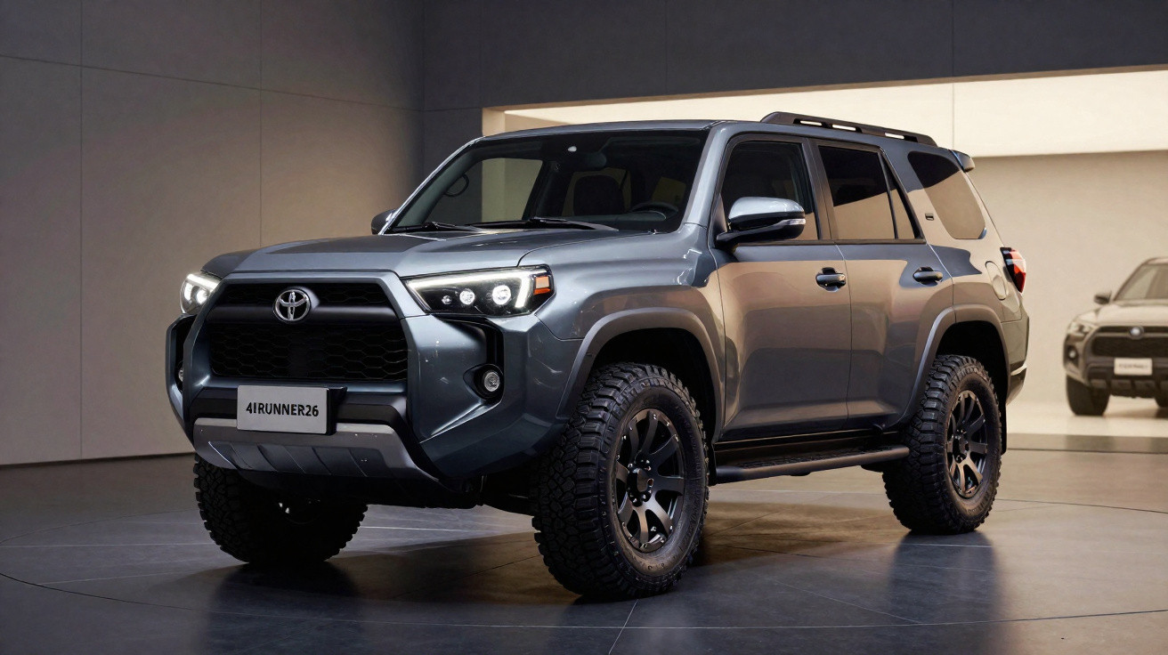 SUV cinza Toyota 4Runner estacionada em ambiente interno com iluminação suave.
