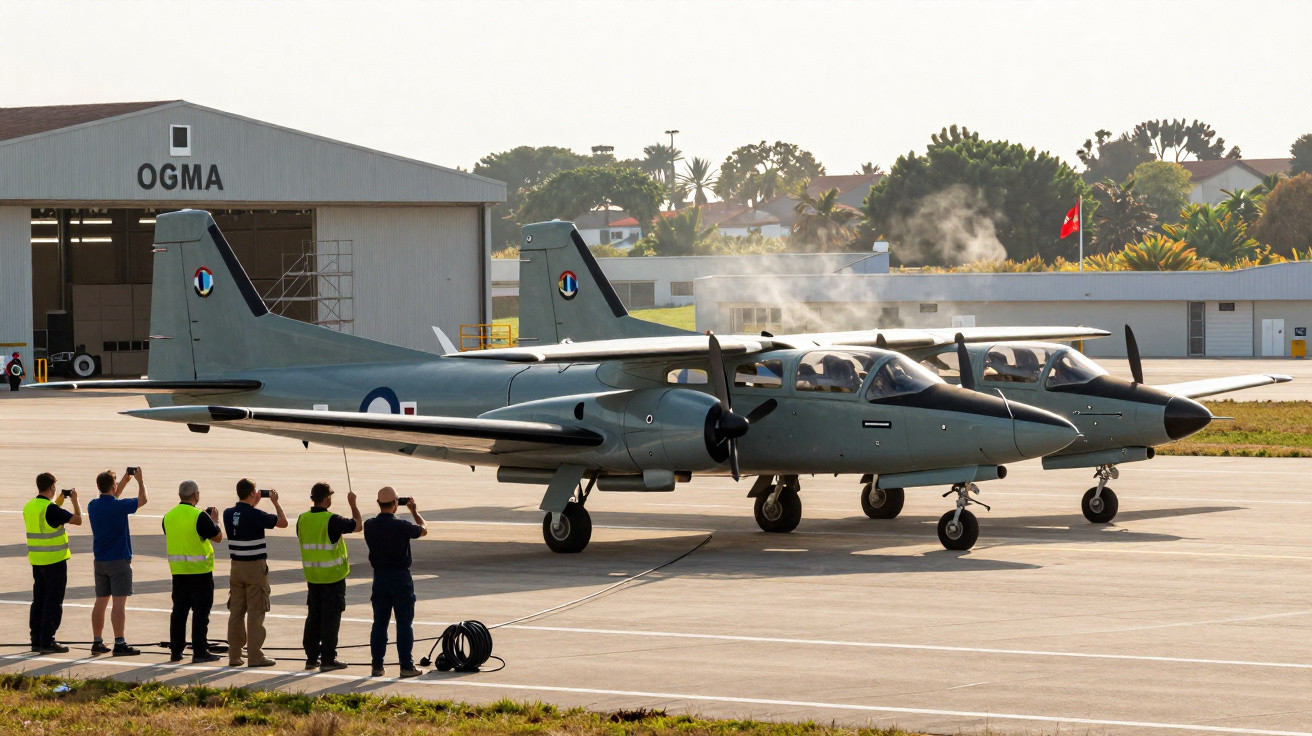 Pessoas fotografam aviões militares cinzas estacionados em área de hangar durante o dia.