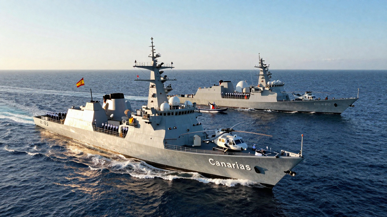 Dois navios de guerra portugueses navegando juntos no mar calmo sob céu claro.