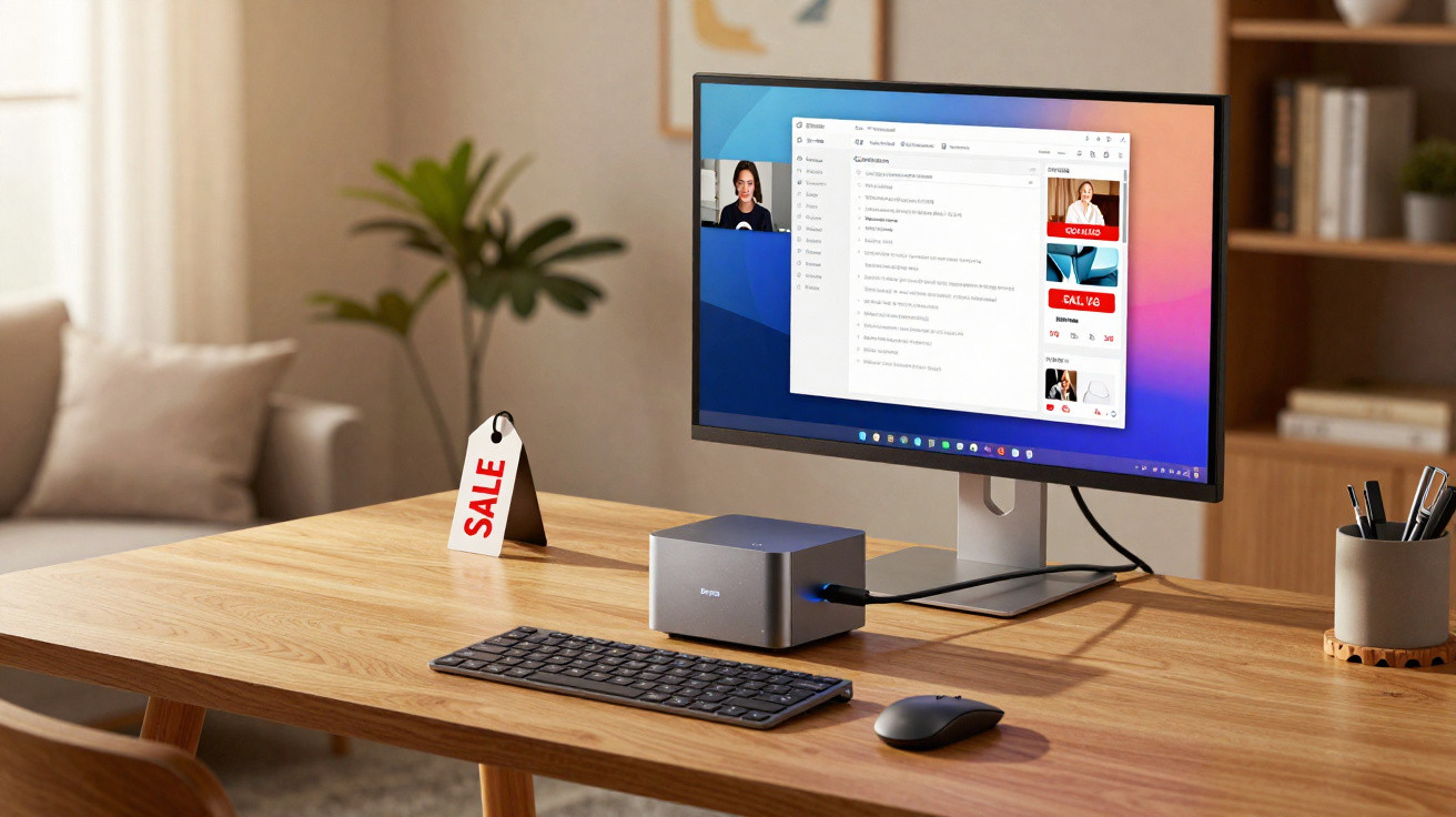 Computador com monitor, teclado e mouse em mesa de madeira em ambiente claro e organizado à venda.
